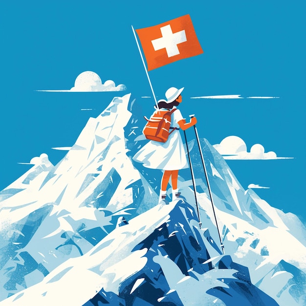 Vector a swiss woman is mountaineering