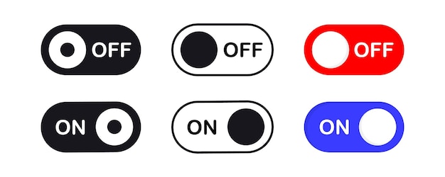 Vettore bottoni di commutazione accendimento e spegnimento icone di commuтаzione commutazioni per la modalità giorno e notte pulsanti interfaccia slider pulsanti di interfaccia app mobile pulsanti di commugazione elementi di interfazia