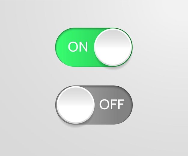 Switch off on button. Vector blue toggle mobile app. Vector power slider.