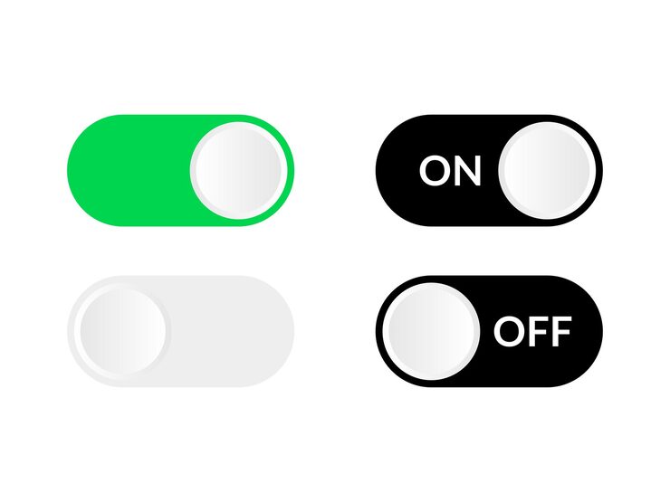 Vector switch toggle buttons on off power button icon start push power button mobile app interface switch buttons and icon