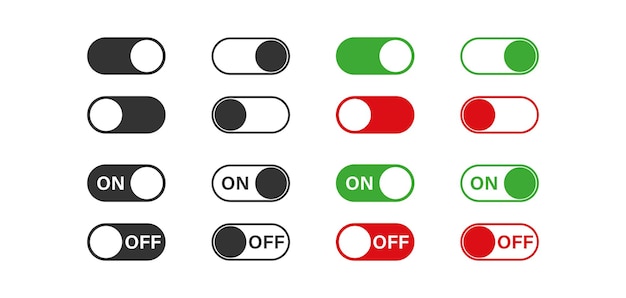 Switch toggle buttons ON and OFF vector icons set in flat style App interface