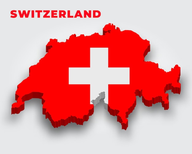 Vector switzerland 3d map with flag