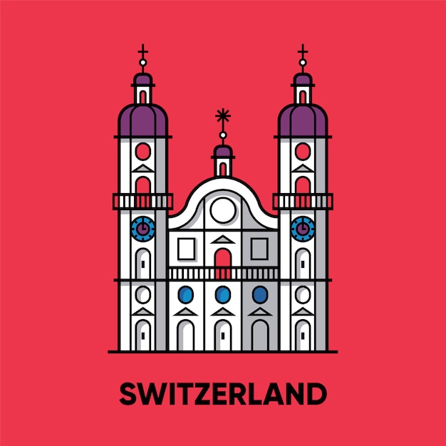 Switzerland, Abbey of Saint Gall,   travel illustration, flat icon