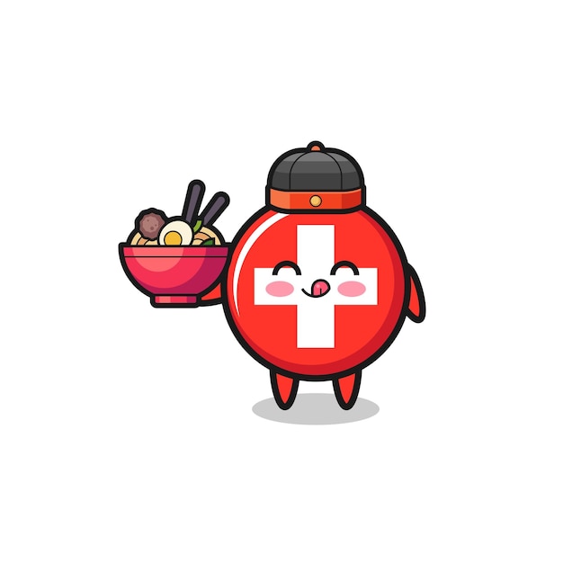 Switzerland as Chinese chef mascot holding a noodle bowl