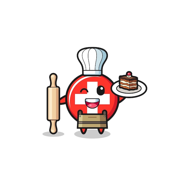 Vector switzerland as pastry chef mascot hold rolling pin