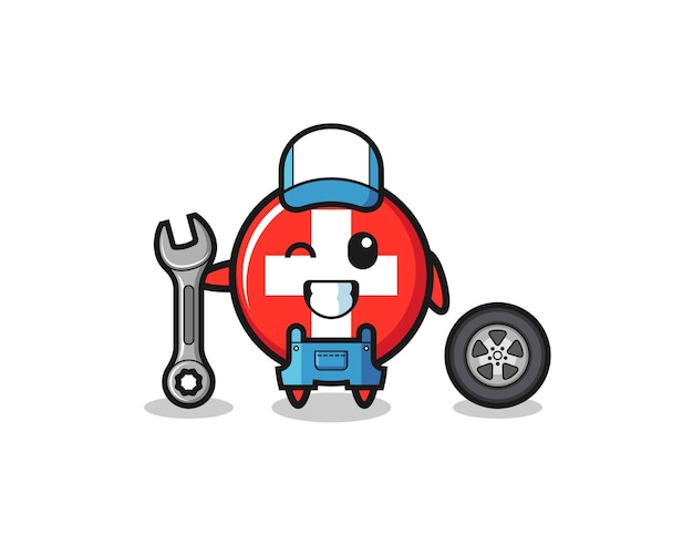 Vector the switzerland character as a mechanic mascot , cute design