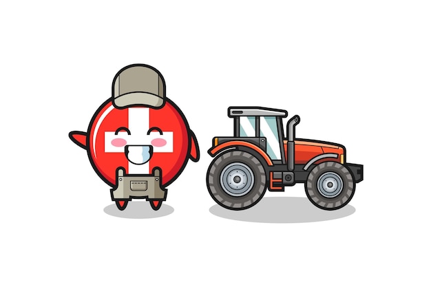 The switzerland farmer mascot standing beside a tractor