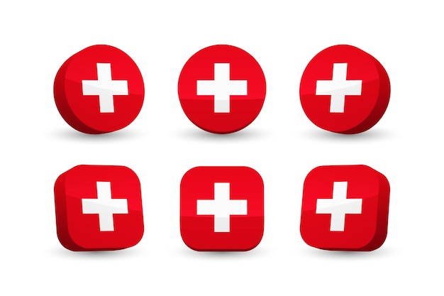 스위스 국기 흰색에 고립 된 스위스의 3d 벡터 일러스트 버튼 플래그