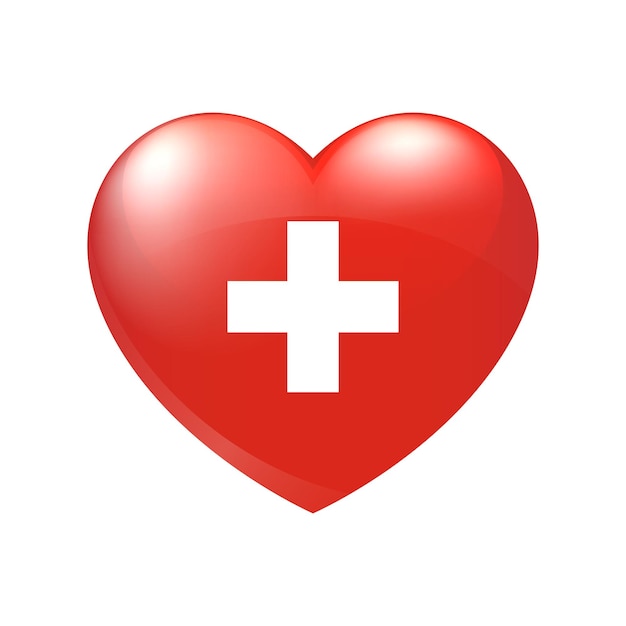 Switzerland flag in heart. Vector emblem icon. Country love symbol. Isolated illustration eps10