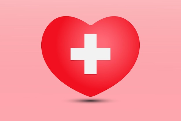 心にスイスの国旗。ベクトル エンブレム アイコン。国の愛のシンボル