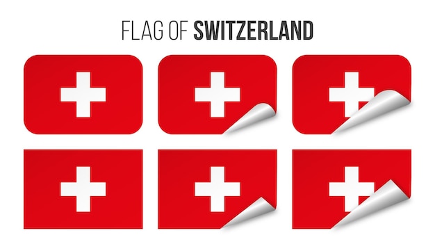 スイスの旗ラベルステッカーセットベクトルイラストスイスの3d旗を白で隔離