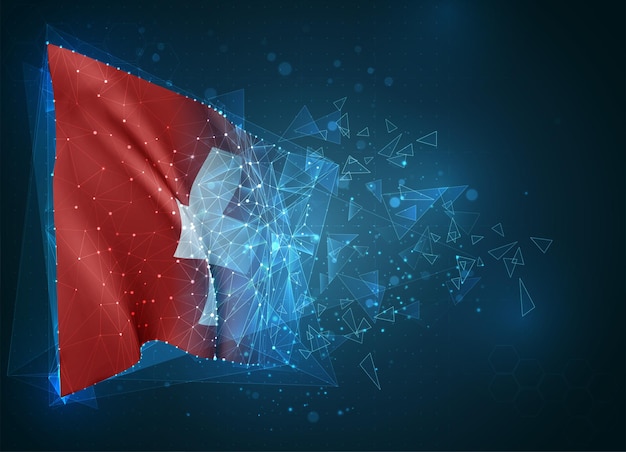 Switzerland,  flag, virtual abstract 3d object from triangular polygons on a blue background