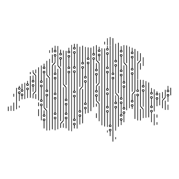 switzerland map circuit board representing digital technology innovation and global connectivity