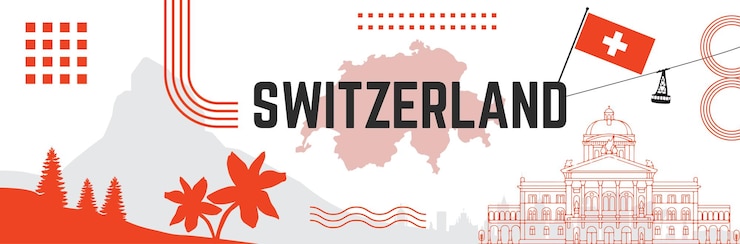 Vector switzerland national day banner with map flag colors theme background