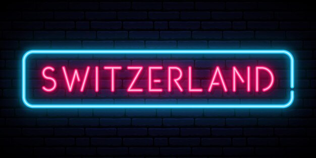 Switzerland neon sign on dark blue wall