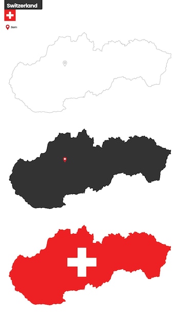 수도 베른 국기와 국경 유럽 국가와 스위스 정치 지도