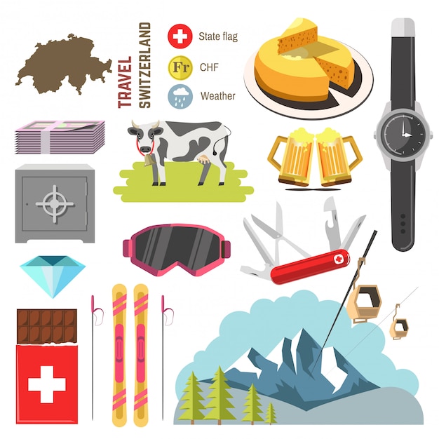 Switzerland travel collection. Vector Illustration.