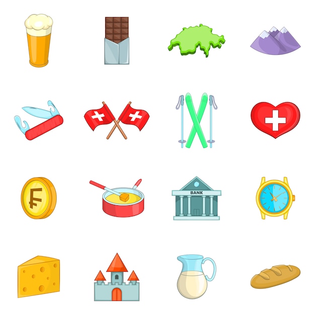 Switzerland travel icons set