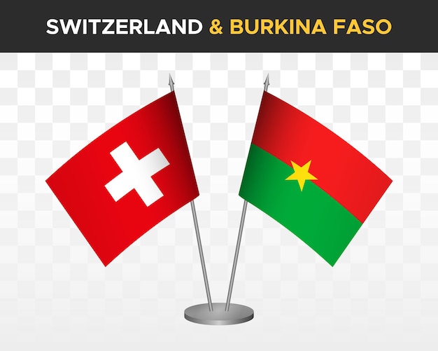 Switzerland vs burkina faso desk flags mockup isolated 3d vector illustration swiss table flag