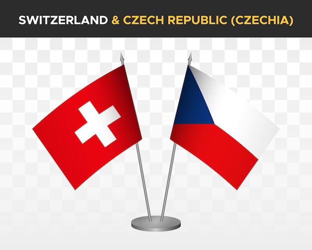 Switzerland vs czech republic czechia desk flags mockup isolated 3d vector illustration table flag