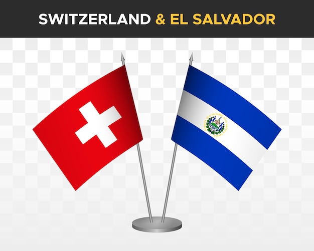 Switzerland vs el salvador desk flags mockup isolated 3d vector illustration swiss table flag