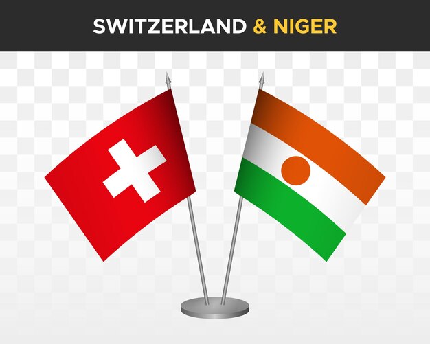 Switzerland vs niger desk flags mockup isolated 3d vector illustration swiss table flag