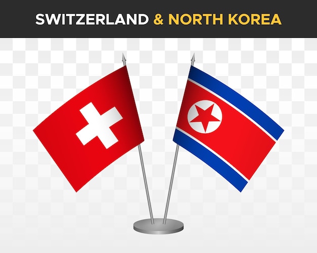 Switzerland vs north korea dpr desk flags mockup isolated 3d vector illustration swiss table flag