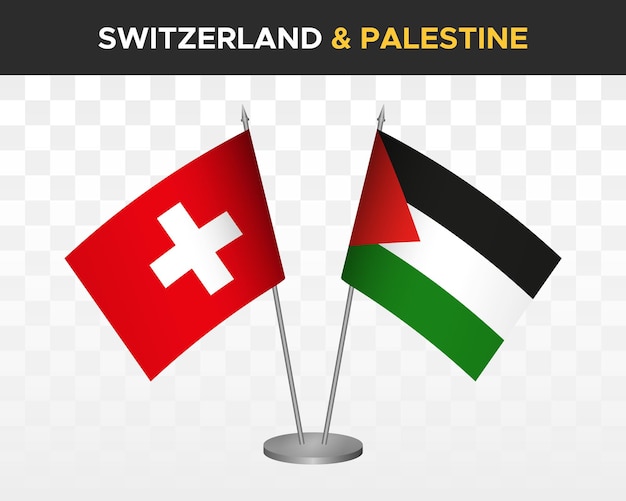 Switzerland vs palestine desk flags mockup isolated 3d vector illustration swiss table flag