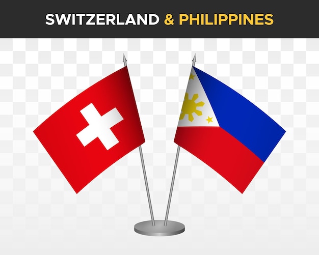 Switzerland vs philippines desk flags mockup isolated 3d vector illustration swiss table flag