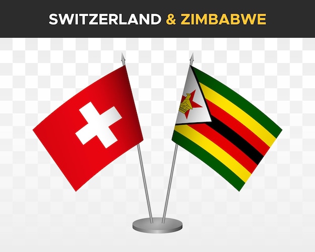 Switzerland vs zimbabwe desk flags mockup isolated 3d vector illustration swiss table flag