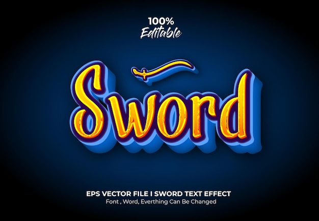 Sword 3d vector effetto di testo completamente modificabile