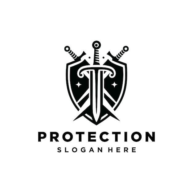 Вектор Дизайн логотипа меча и щита защитный вектор логотипа