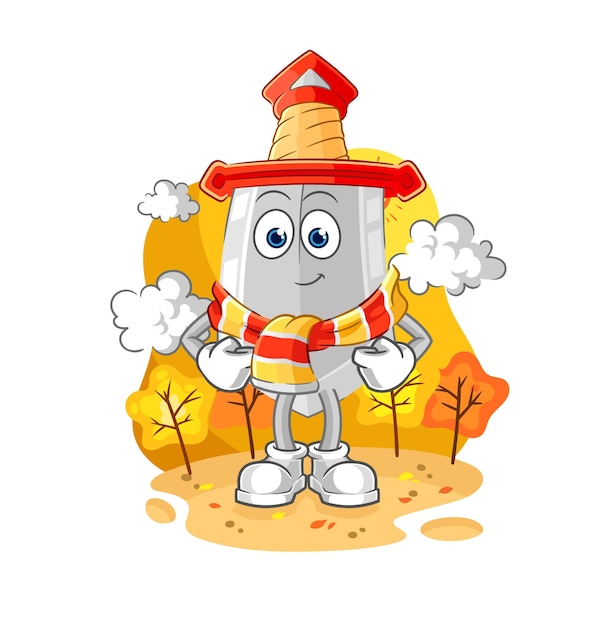 Sword in the autumn cartoon mascot vector