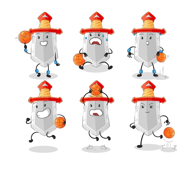 Sword basketball player group character mascot vector