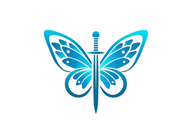 Vector sword and butterfly blue logo