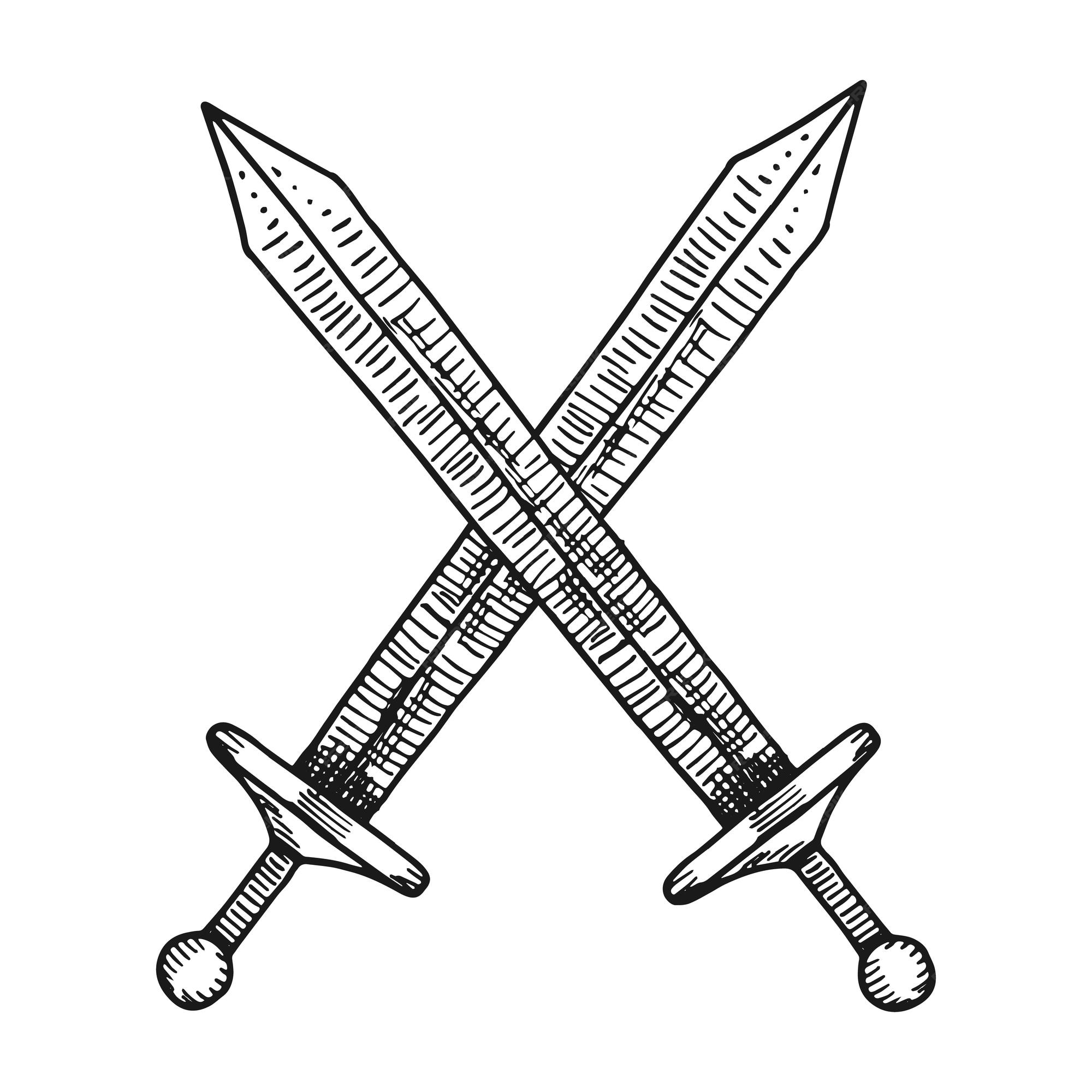 Crossed swords hand drawn sketch Royalty Free Vector Image