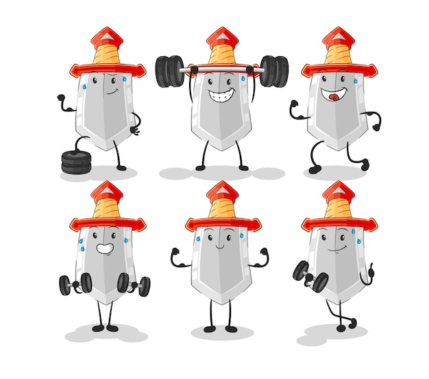 Sword exercise set character cartoon mascot vector