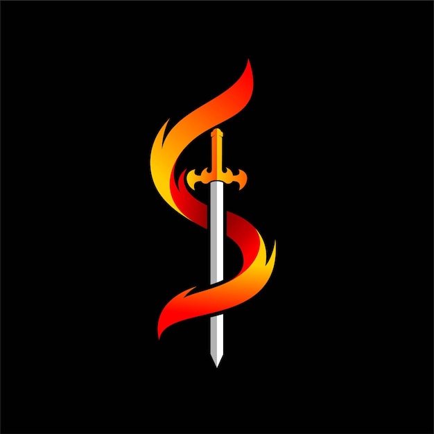 Spada e fuoco logo lettera s concept