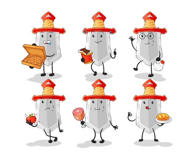 Sword food set character cartoon mascot vector