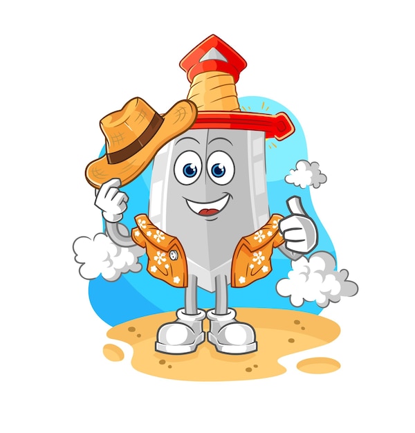 Sword go on vacation cartoon mascot vector