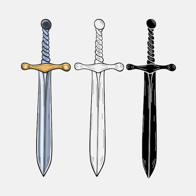 Sword icon. Medieval knight swords silhouette. Vector illustration