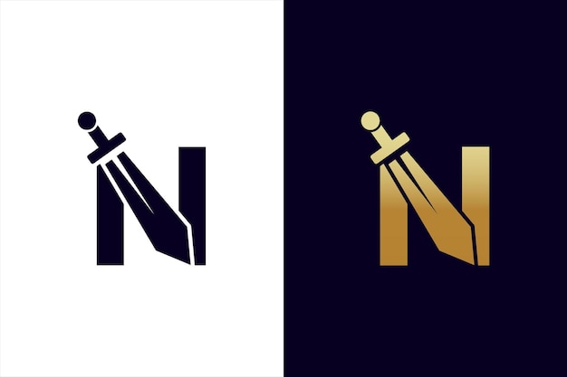 Дизайн логотипа Sword Letter N. Векторная иконка Графическая эмблема Иллюстрация на белом фоне