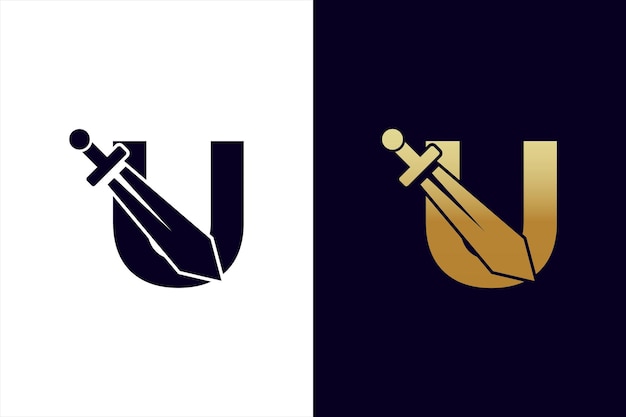 剣文字 U ロゴ デザイン。白の背景にベクトル アイコン グラフィック エンブレム イラスト