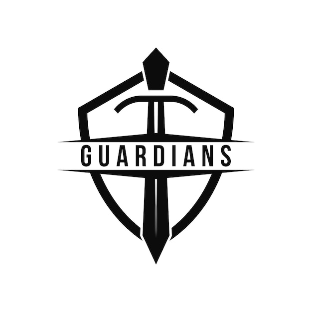 Sword logo design guardian with shield vintage retro