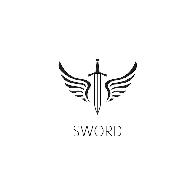 剣のロゴのグラフィックデザインのコンセプト