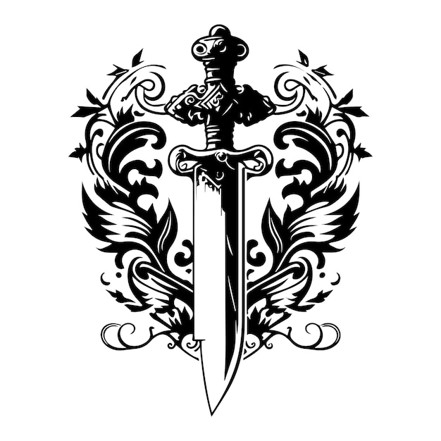 sword logo silhouette collection set hand drawn illustration