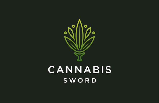 Sword logo with cannabis style design template flat vector