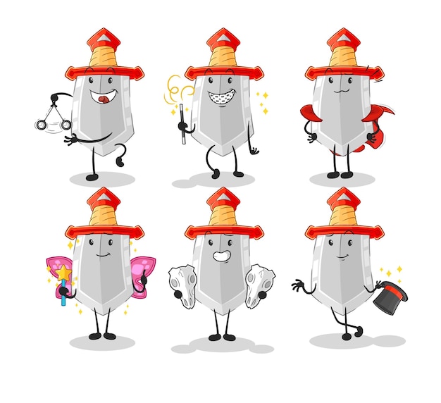 Sword magic group character cartoon mascot vector