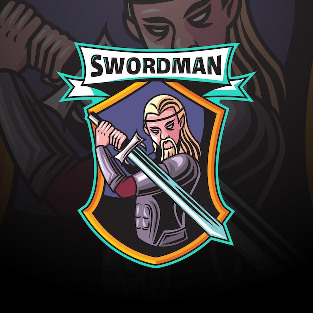 Vector sword man blonde badge mascot logo