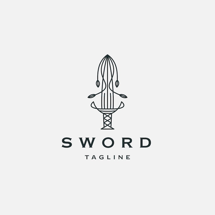 Vector sword nature leaf line logo icon design template